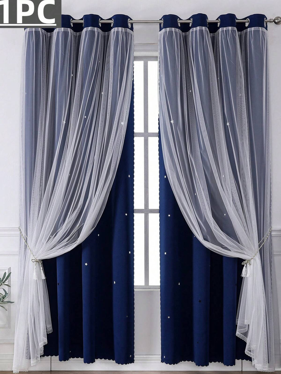 1pc Style Star Shaped Small Hole Window Curtain, Suitable For Living Room & Bedroom, Blackout Curtains For Darkening Room, Festive Decorations, Lovely Princess Style Unique Curtains