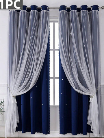 1pc Style Star Shaped Small Hole Window Curtain, Suitable For Living Room & Bedroom, Blackout Curtains For Darkening Room, Festive Decorations, Lovely Princess Style Unique Curtains