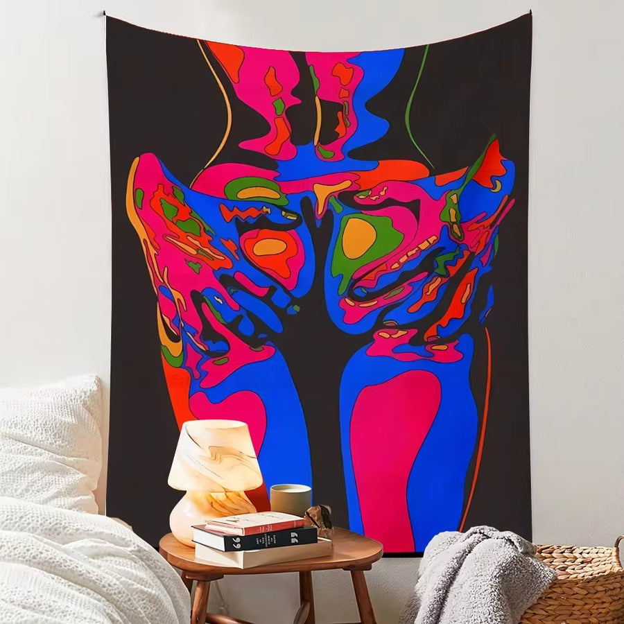 90gsm Hippie Tapestry Sexy Female Art Hanging Cloth, Bottom Handcuffs Peach Velvet Background Cloth, Suitable For Living Room Bedroom Home Decor Wall Hanging