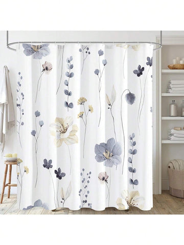 Floral Shower Curtain For Bathroom, Modern Minimalist Waterproof Fabric Shower Curtain Set With Hooks 66x72 Inch