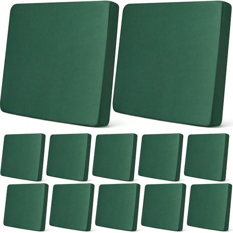 2/4/6/8Pcs Dark Green Patio Cushion Covers, Simple Solid Stretch Polyester Square Individual Washable Anti-Scratch Furniture Protector Couch Sofa Cushion Slipcovers For Indoor Outdoor Garden Backyard All Seasons